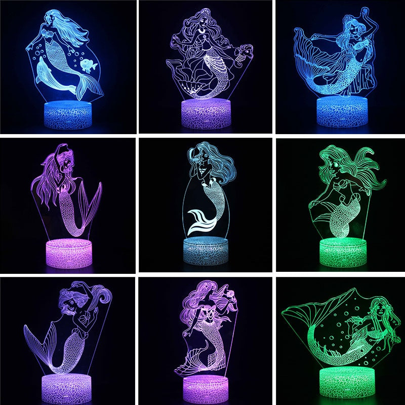 Luminária Decorativa 3D Troca de Cor Sereia