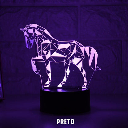 Luminária Decorativa 3D Troca de Cor Cavalos