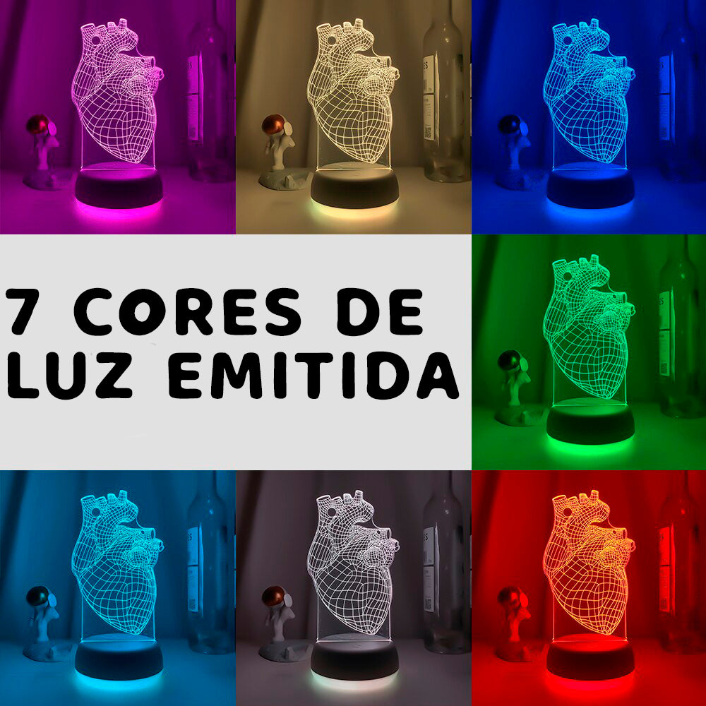 Luminária Decorativa 3D Troca de Cor Coração Realista